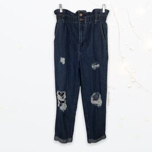 Forever 21 Distressed Paperbag Paper Bag Blue High Waisted Jeans Torn